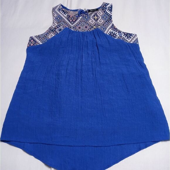 Doe & Rae Woven Gauze Tapestry Top Blue Medium - Picture 9 of 11